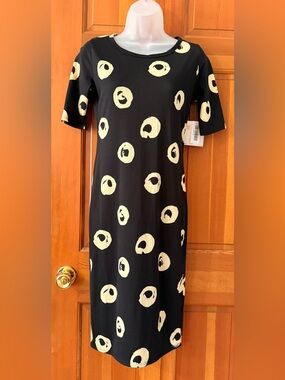 011- LuLaRoe Black Midi Dress with Cream Dot Print